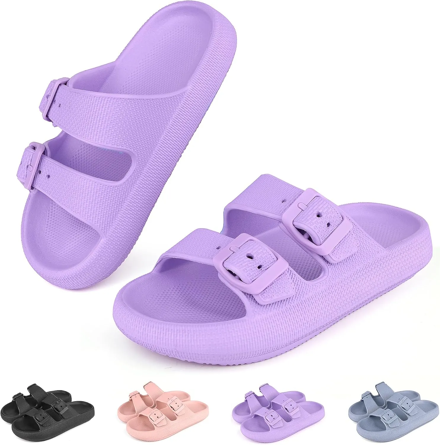 Kids Buckle Cloud Slides丨Boys Girls Slip On Sandals丨Youth Shower Flip Flops Beach Pool Shoes EVA Adjustable Summer Slippers （12 Little Kids - 7 Big Kids）