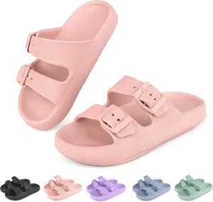Kids Buckle Cloud Slides丨Boys Girls Slip On Sandals丨Youth Shower Flip Flops Beach Pool Shoes EVA Adjustable Summer Slippers （12 Little Kids - 7 Big Kids）