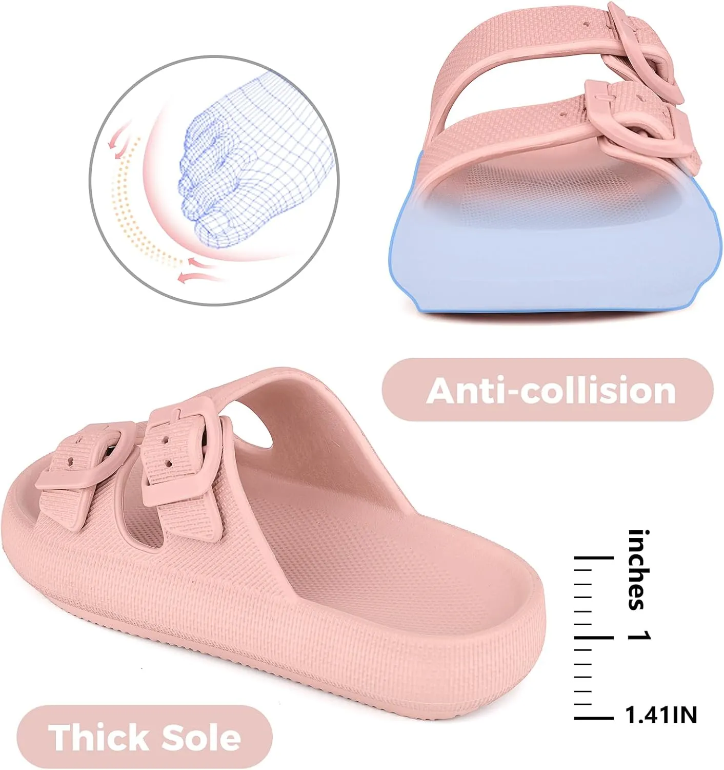 Kids Buckle Cloud Slides丨Boys Girls Slip On Sandals丨Youth Shower Flip Flops Beach Pool Shoes EVA Adjustable Summer Slippers （12 Little Kids - 7 Big Kids）