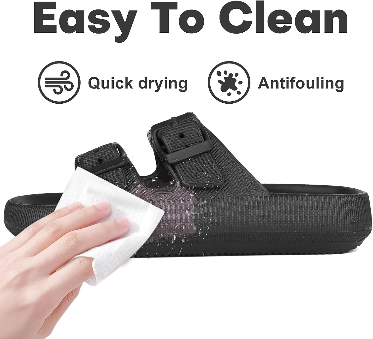 Kids Buckle Cloud Slides丨Boys Girls Slip On Sandals丨Youth Shower Flip Flops Beach Pool Shoes EVA Adjustable Summer Slippers （12 Little Kids - 7 Big Kids）