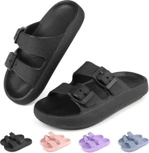 Kids Buckle Cloud Slides丨Boys Girls Slip On Sandals丨Youth Shower Flip Flops Beach Pool Shoes EVA Adjustable Summer Slippers （12 Little Kids - 7 Big Kids）