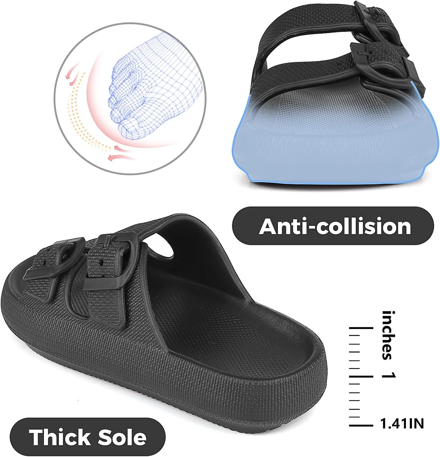 Kids Buckle Cloud Slides丨Boys Girls Slip On Sandals丨Youth Shower Flip Flops Beach Pool Shoes EVA Adjustable Summer Slippers （12 Little Kids - 7 Big Kids）
