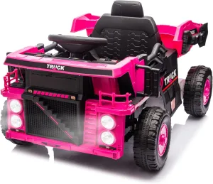 Kids Ride On Dump Truck, 12V Electric Power Wheels with Dump Bed & Extra Shovel, Heavy Vehicle Toys for Kids with Remote Control, Music, Lights, Ideal Gift for Children (Pink)