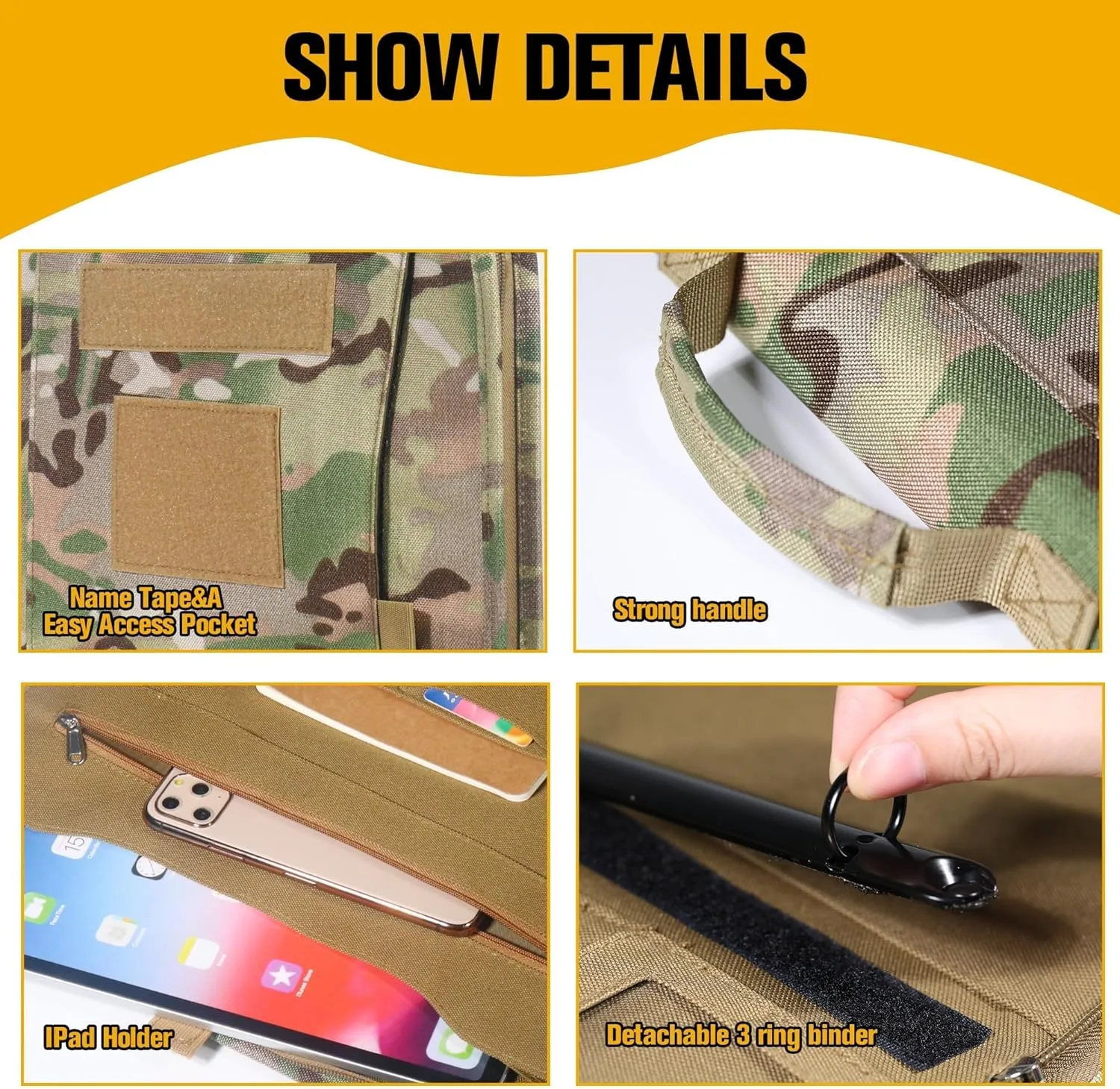 Kosibate Tactical Padfolio Portfolio Binder with Zipper and 25 Sheets of Letter Size Paper,Notebook Cover,Tactical Notebook with Zippered for Folders,Detachable 3-Ring Binder(A4,13.5X 11.5Inch)