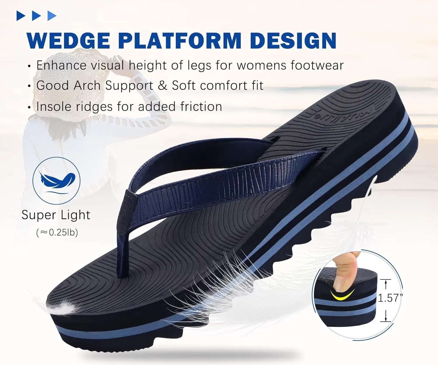 KuaiLu Women’s Flip Flops Ladies Yoga Mat Platform Thong Sandals Dressy Womans Lightweight Summer Slip On Beach Flip Flop Sandles, Soft Cushion Footbed, Arch Support