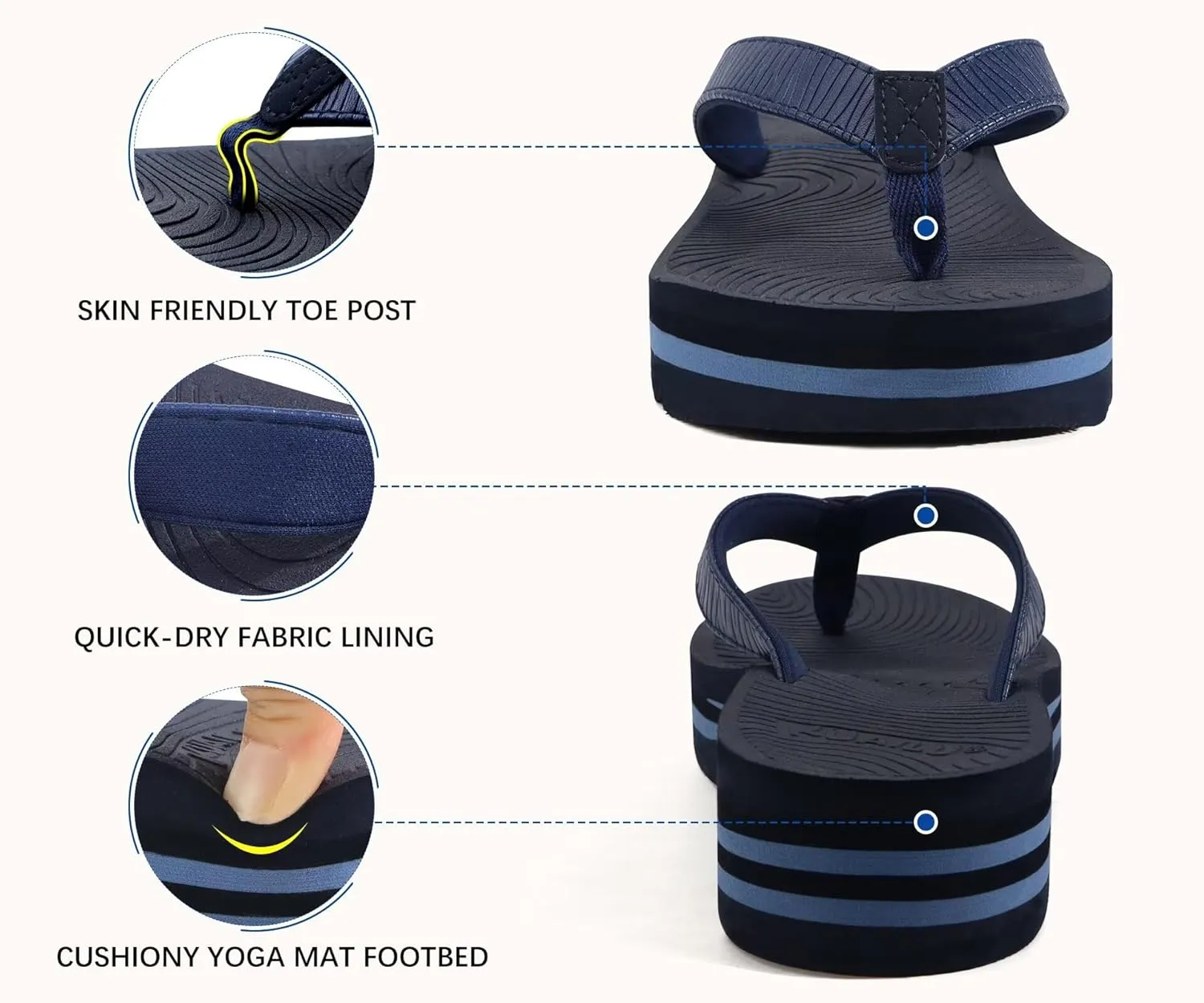 KuaiLu Women’s Flip Flops Ladies Yoga Mat Platform Thong Sandals Dressy Womans Lightweight Summer Slip On Beach Flip Flop Sandles, Soft Cushion Footbed, Arch Support