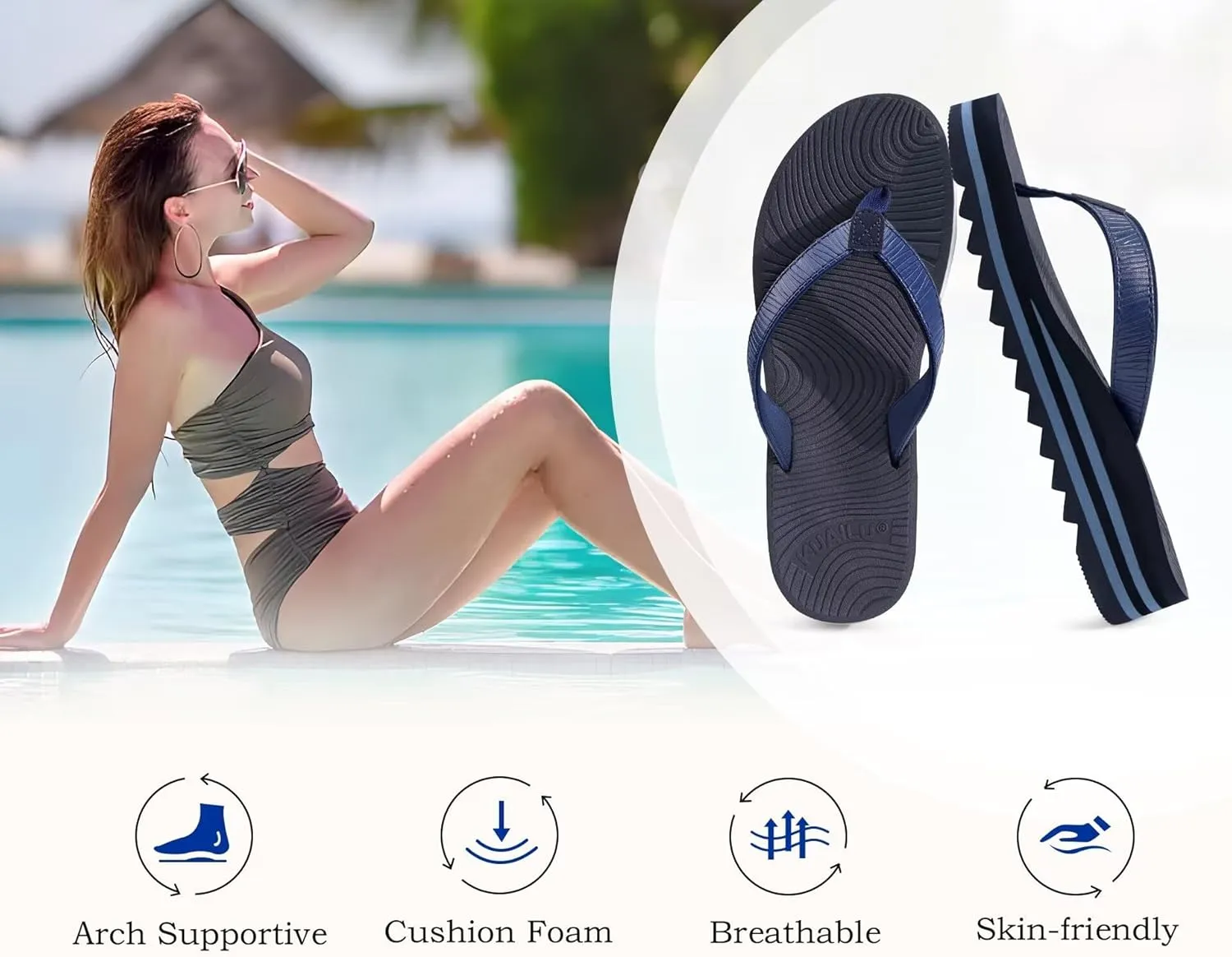 KuaiLu Women’s Flip Flops Ladies Yoga Mat Platform Thong Sandals Dressy Womans Lightweight Summer Slip On Beach Flip Flop Sandles, Soft Cushion Footbed, Arch Support