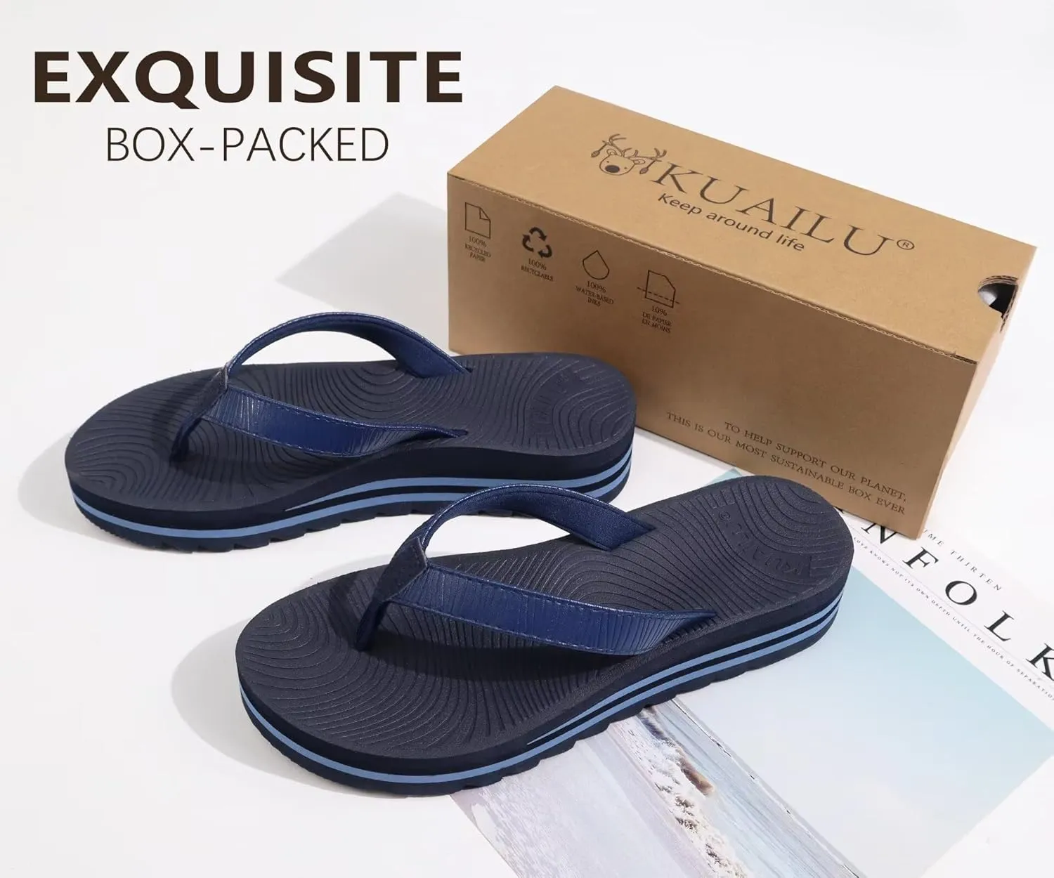 KuaiLu Women’s Flip Flops Ladies Yoga Mat Platform Thong Sandals Dressy Womans Lightweight Summer Slip On Beach Flip Flop Sandles, Soft Cushion Footbed, Arch Support