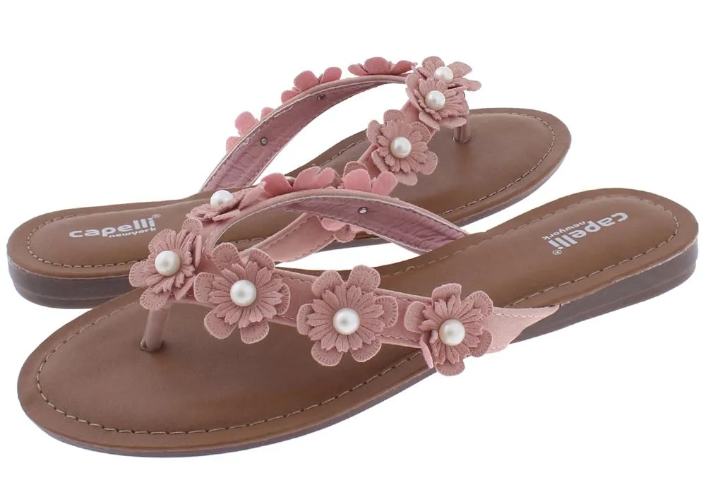 Ladies Blush Flowers with Pearl Trim Flip Flop