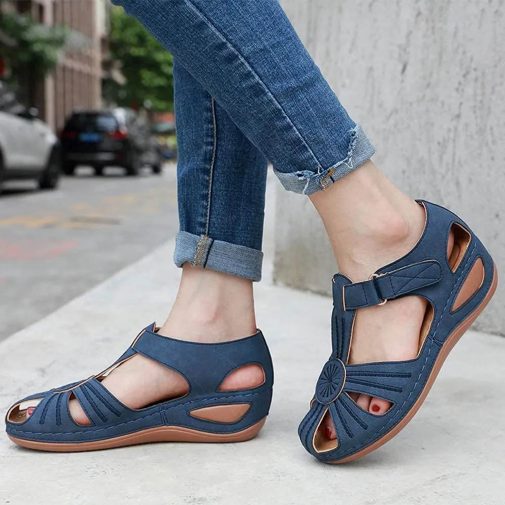 Ladies Sandals Flip Flops Slides for Women Summer Wedge Platform Hollow Post Toe Thongs Shoes with Adjustable Ankle Strap Size 6.5-11.5 US