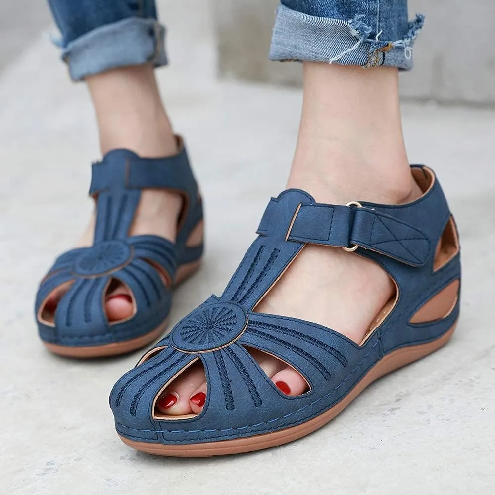 Ladies Sandals Flip Flops Slides for Women Summer Wedge Platform Hollow Post Toe Thongs Shoes with Adjustable Ankle Strap Size 6.5-11.5 US