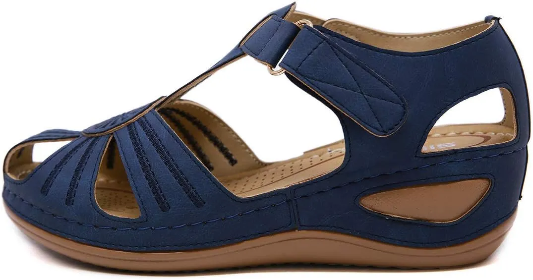 Ladies Sandals Flip Flops Slides for Women Summer Wedge Platform Hollow Post Toe Thongs Shoes with Adjustable Ankle Strap Size 6.5-11.5 US