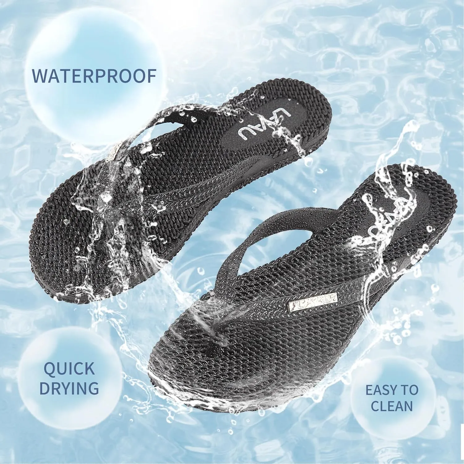 LAVAU Beach Flip Flops for Women, Water Sandals for Shower and Pool, Waterproof, Non-slip and 100% Recyclable