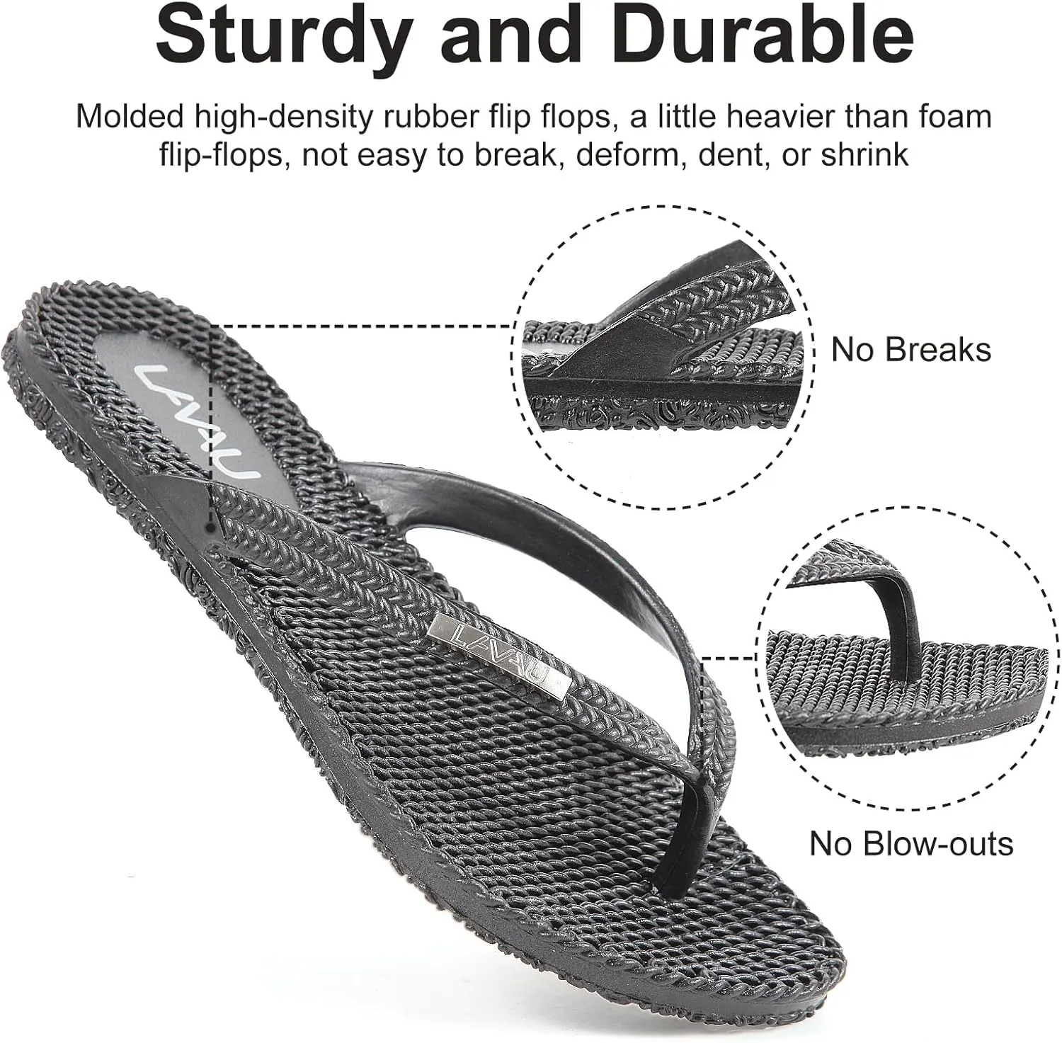 LAVAU Beach Flip Flops for Women, Water Sandals for Shower and Pool, Waterproof, Non-slip and 100% Recyclable