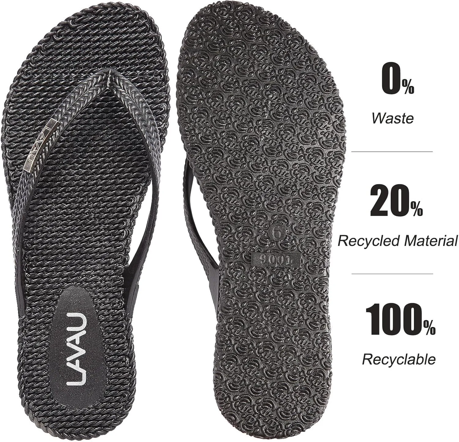 LAVAU Beach Flip Flops for Women, Water Sandals for Shower and Pool, Waterproof, Non-slip and 100% Recyclable