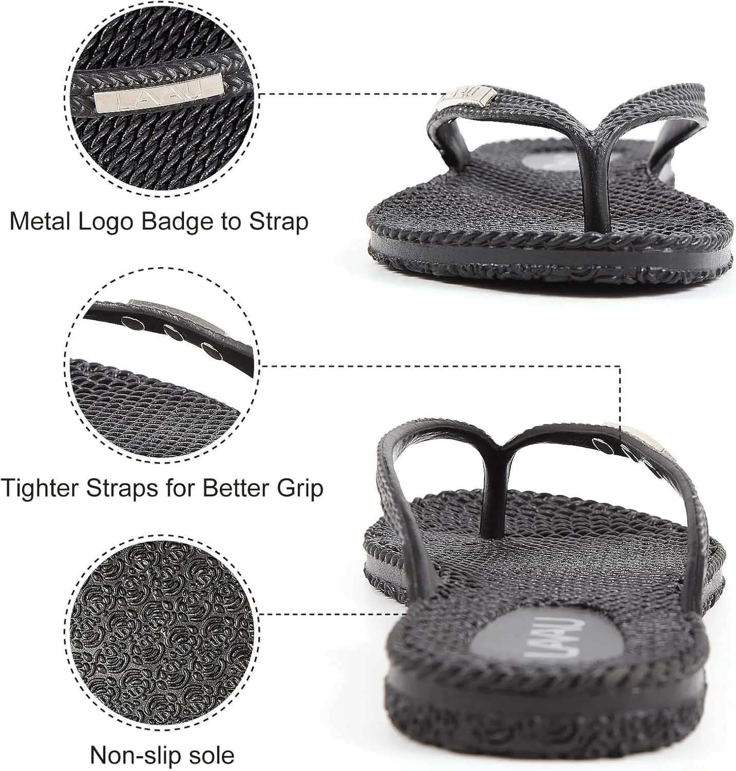 LAVAU Beach Flip Flops for Women, Water Sandals for Shower and Pool, Waterproof, Non-slip and 100% Recyclable