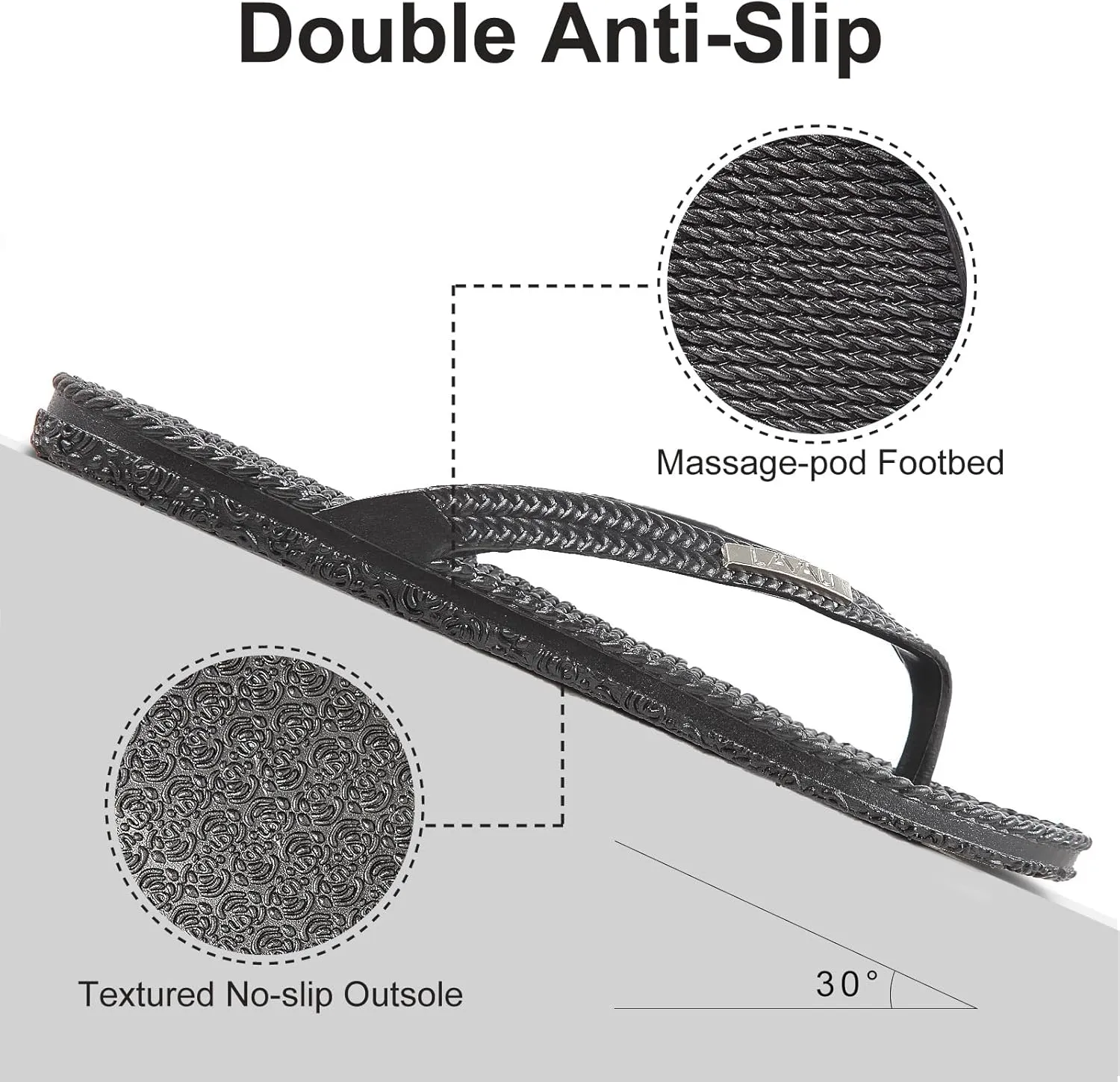 LAVAU Beach Flip Flops for Women, Water Sandals for Shower and Pool, Waterproof, Non-slip and 100% Recyclable