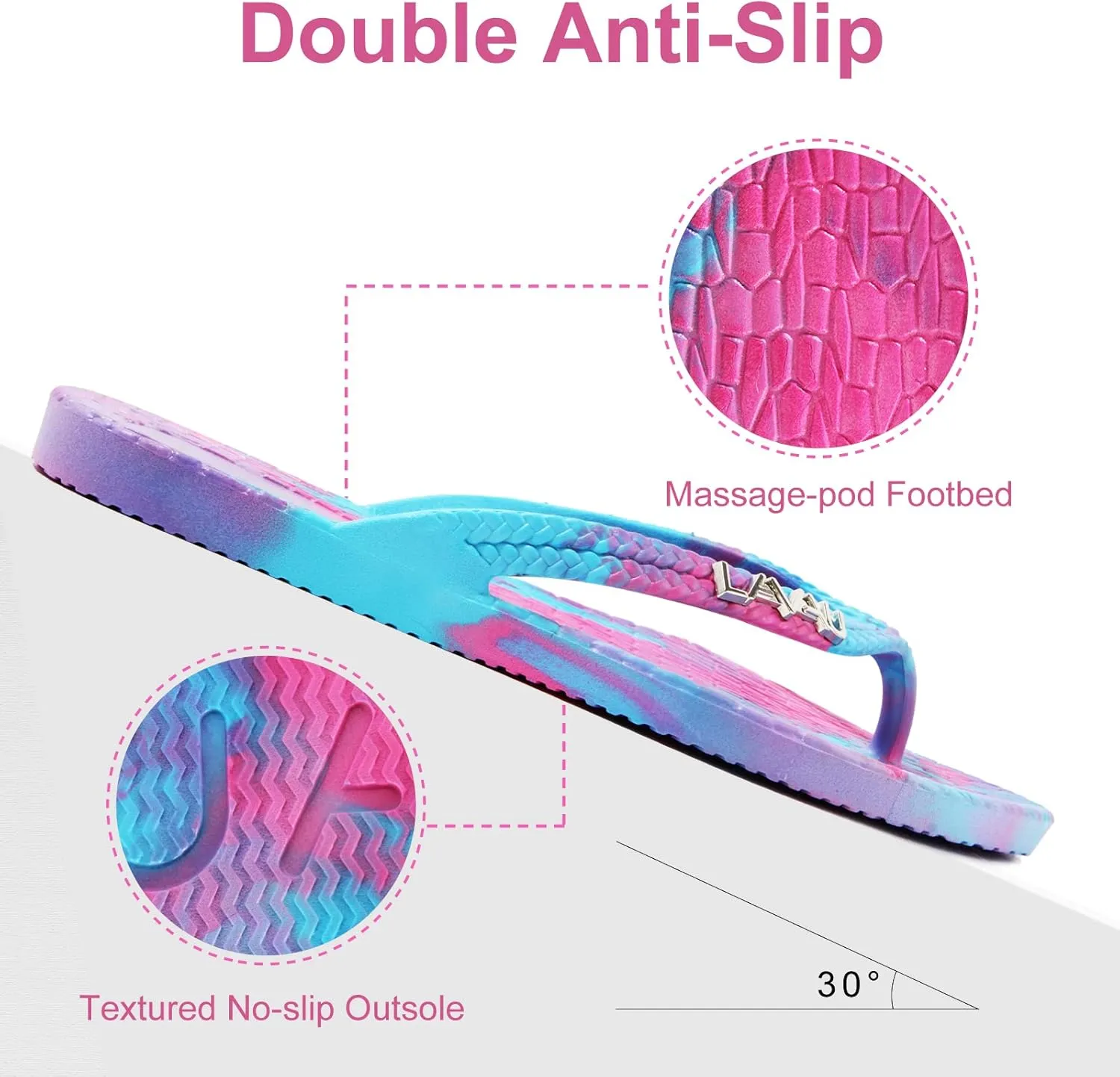 LAVAU Women Waterproof Flip Flops, Shower & Water No-Slip Sandals for Pool and Beach