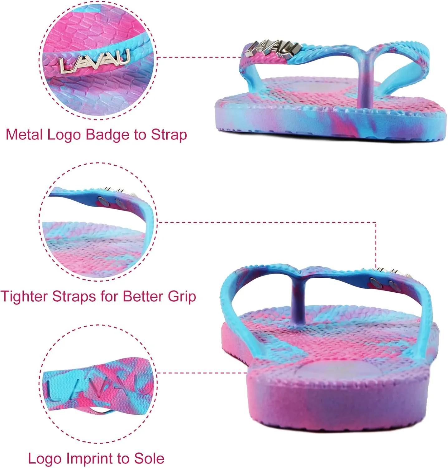 LAVAU Women Waterproof Flip Flops, Shower & Water No-Slip Sandals for Pool and Beach