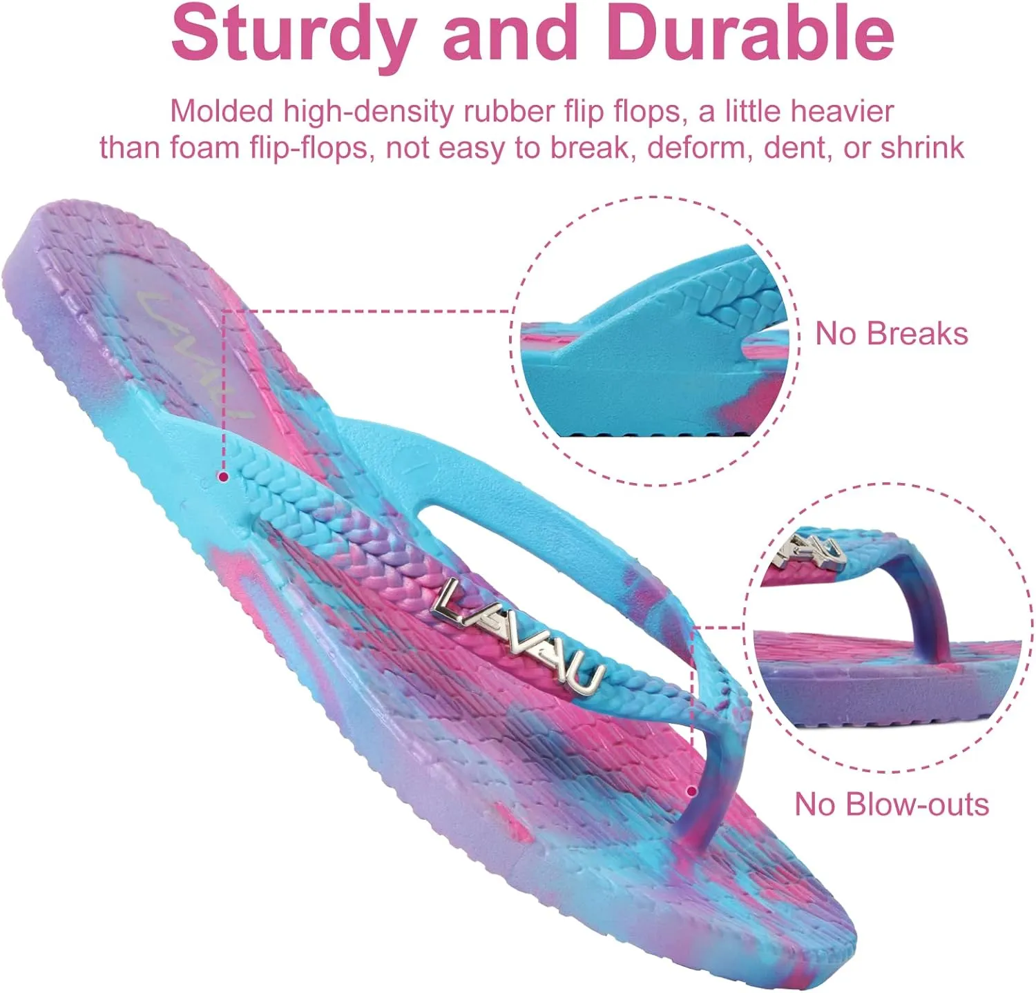 LAVAU Women Waterproof Flip Flops, Shower & Water No-Slip Sandals for Pool and Beach