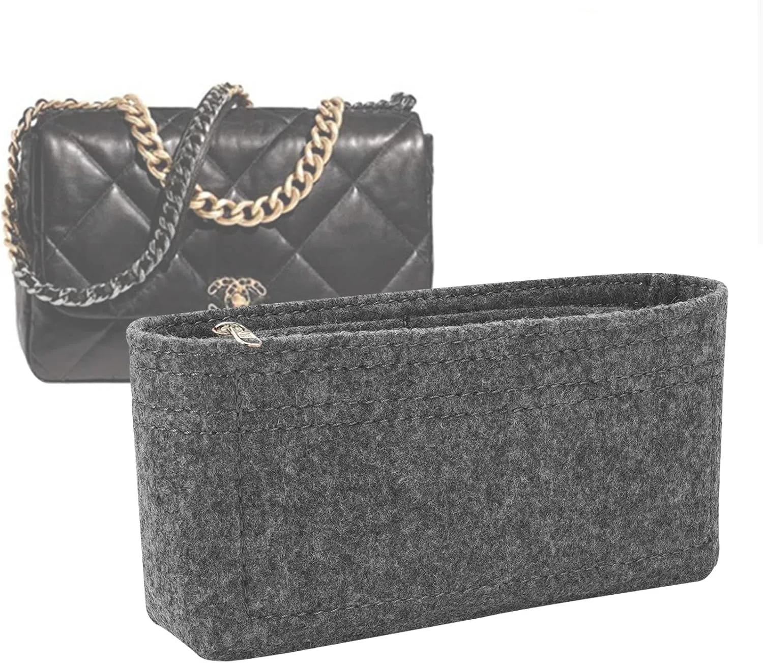 Lckaey Purse Organizer Insert for Chanel 19 Small bag with Side Zipper Pocket Handbag Chanel Maxi Flip bag Organizer Y002Lightgrey-S