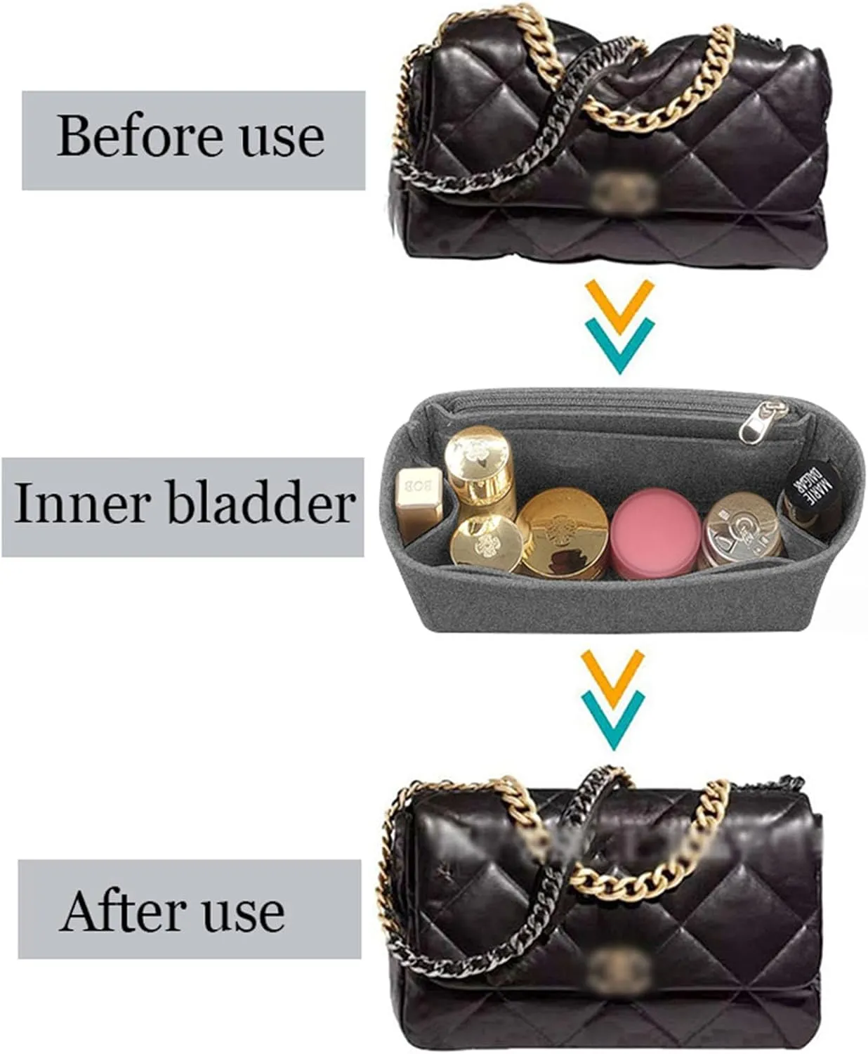 Lckaey Purse Organizer Insert for Chanel 19 Small bag with Side Zipper Pocket Handbag Chanel Maxi Flip bag Organizer Y002Lightgrey-S