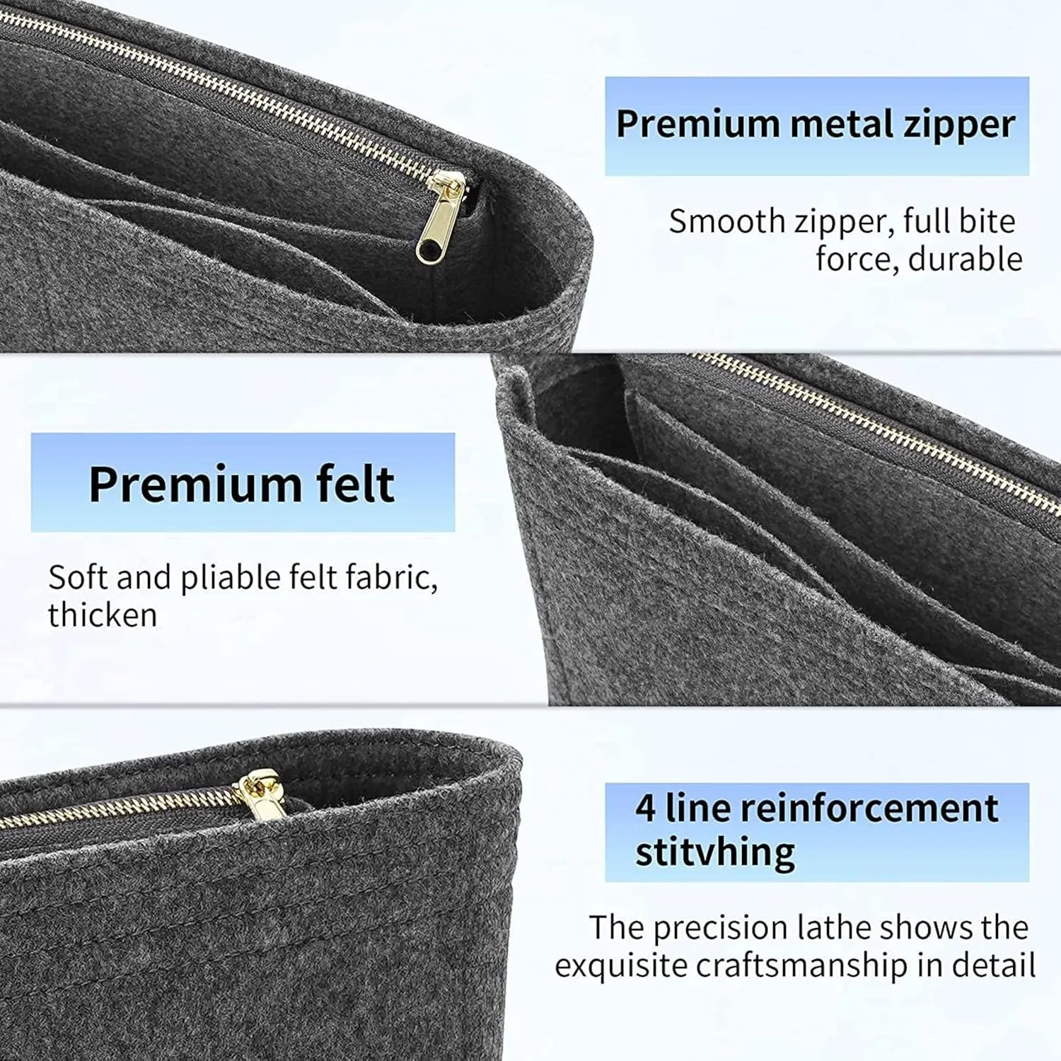 Lckaey Purse Organizer Insert for Chanel 19 Small bag with Side Zipper Pocket Handbag Chanel Maxi Flip bag Organizer Y002Lightgrey-S