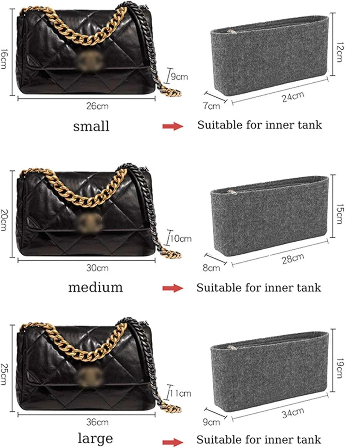 Lckaey Purse Organizer Insert for Chanel 19 Small bag with Side Zipper Pocket Handbag Chanel Maxi Flip bag Organizer Y002Lightgrey-S