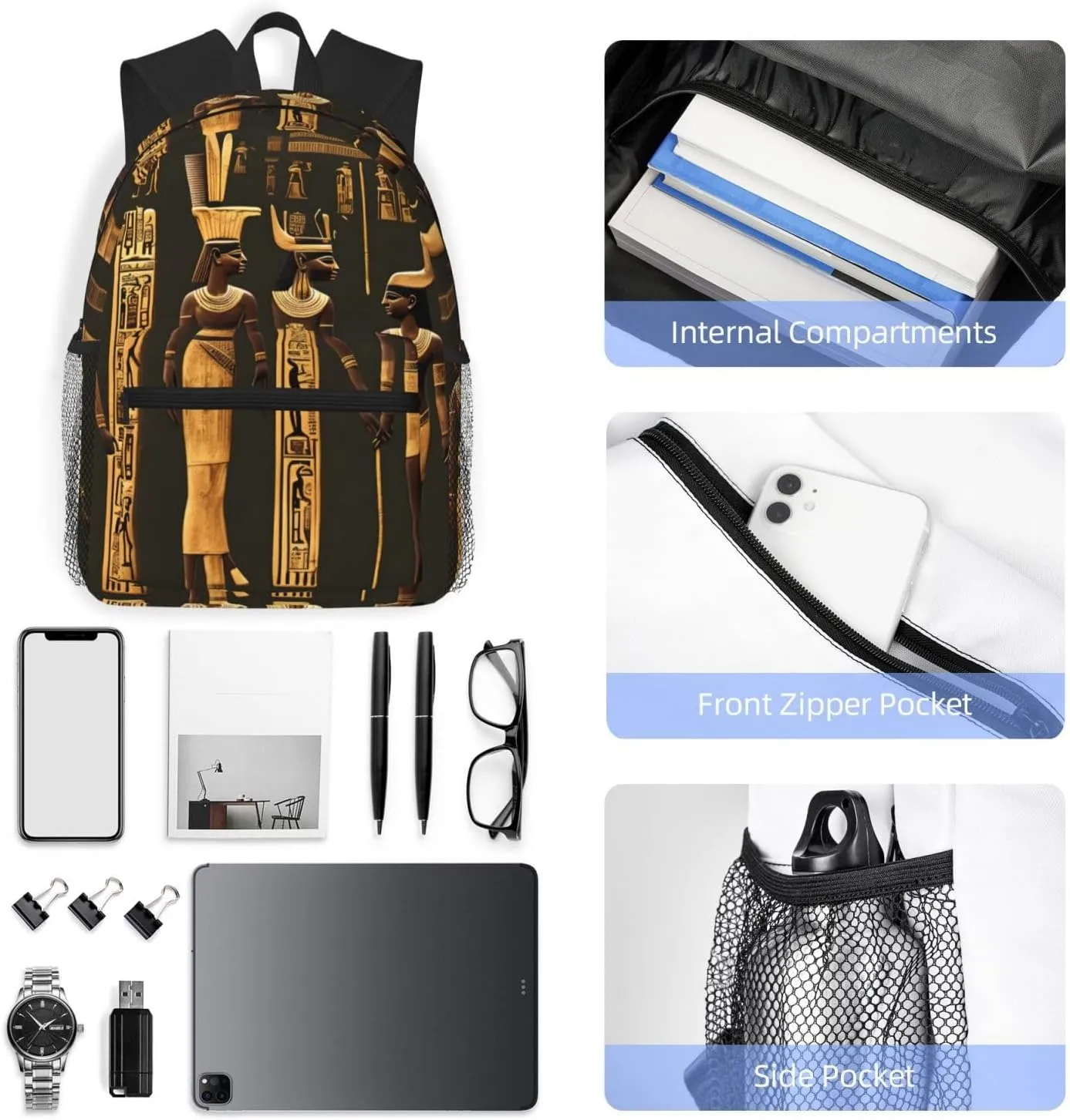 Lightweight Laptop Backpack,Casual Daypack Travel Backpack Bookbag Work Bag for Men and Women-Ancient Egyptian Hieroglyph