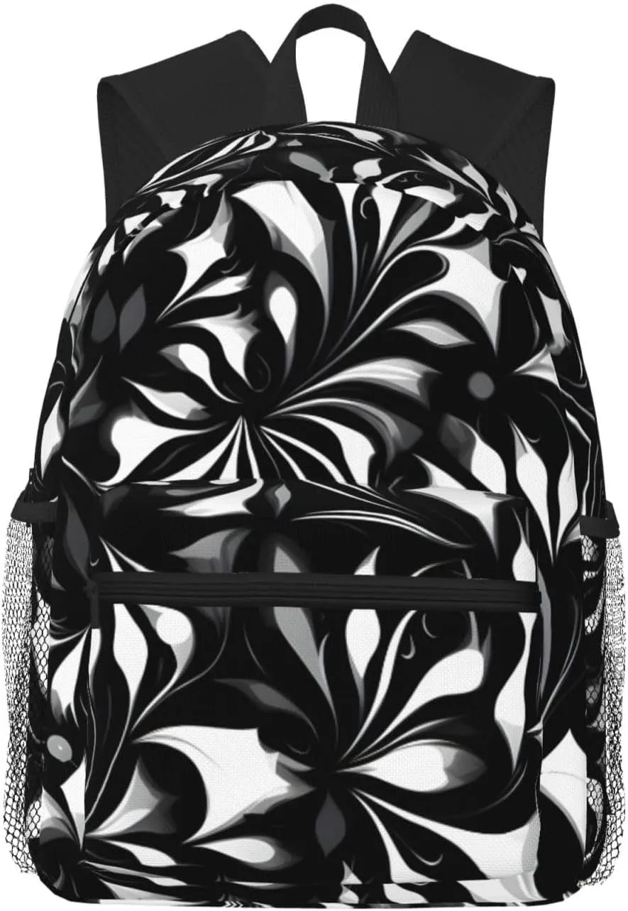 Lightweight Laptop Backpack,Casual Daypack Travel Backpack Bookbag Work Bag for Men and Women-Black and white patterns