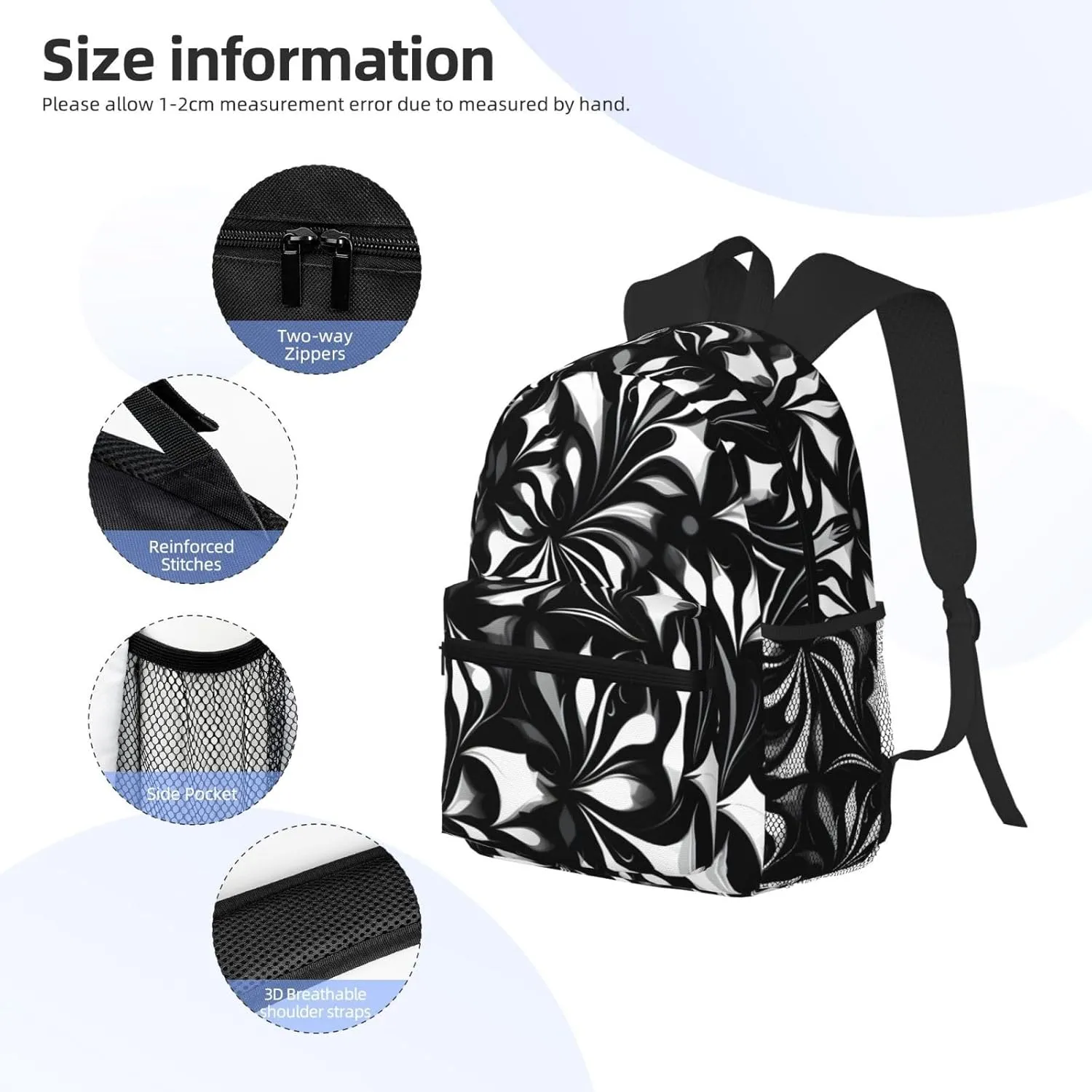 Lightweight Laptop Backpack,Casual Daypack Travel Backpack Bookbag Work Bag for Men and Women-Black and white patterns