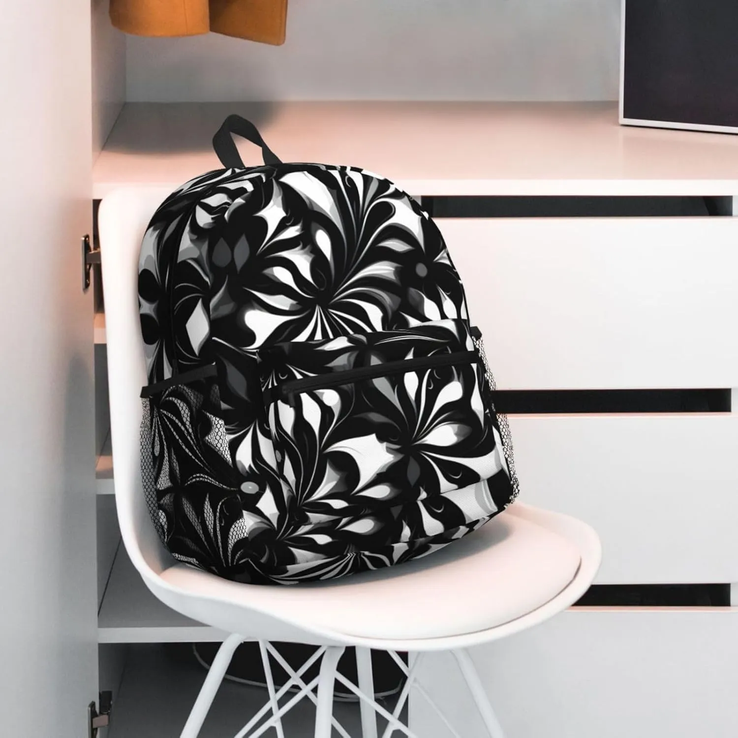 Lightweight Laptop Backpack,Casual Daypack Travel Backpack Bookbag Work Bag for Men and Women-Black and white patterns