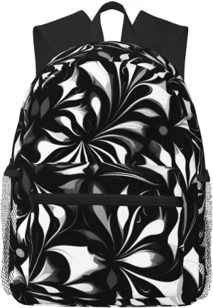 Lightweight Laptop Backpack,Casual Daypack Travel Backpack Bookbag Work Bag for Men and Women-Black and white patterns