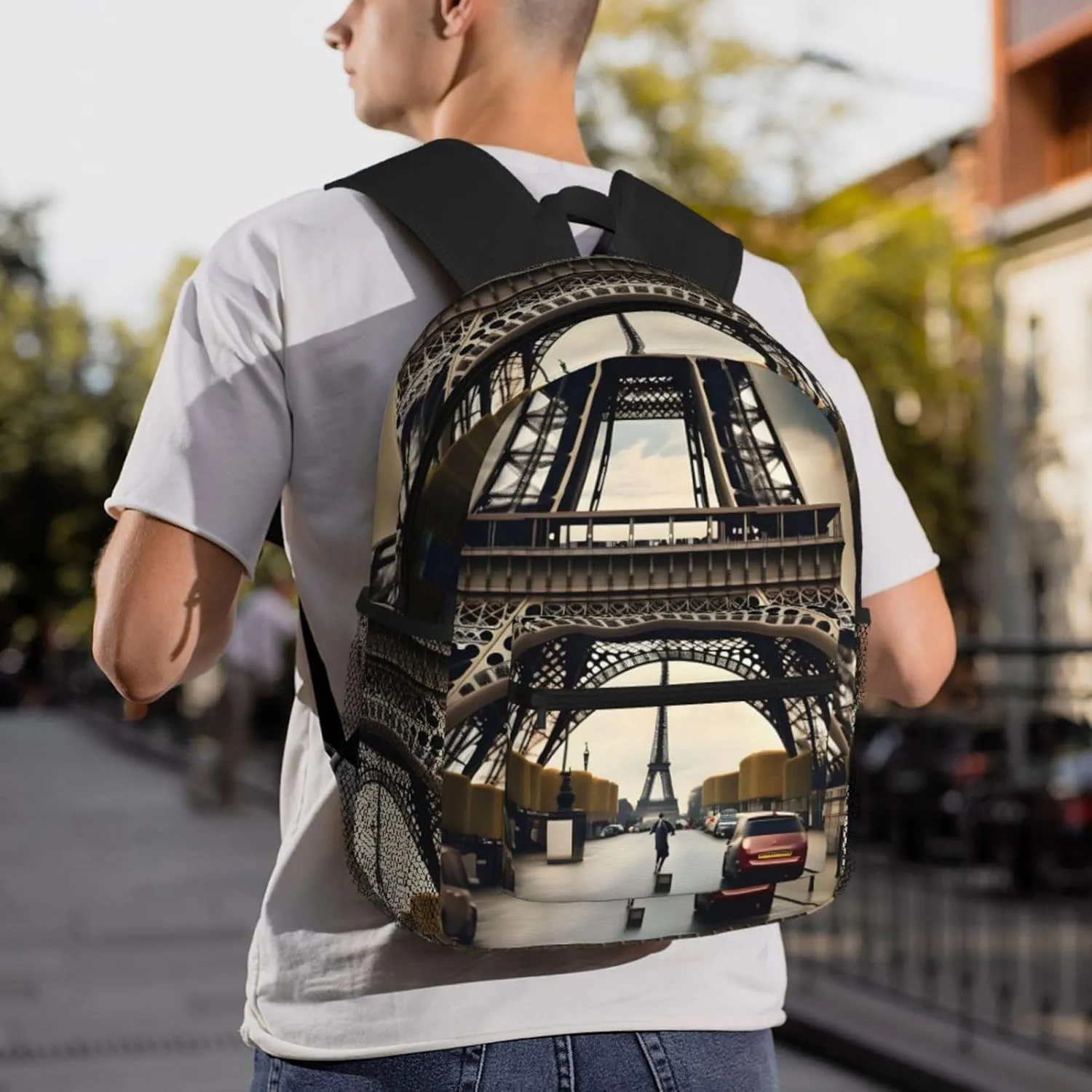 Lightweight Laptop Backpack,Casual Daypack Travel Backpack Bookbag Work Bag for Men and Women-Paris Street Eiffel Tower