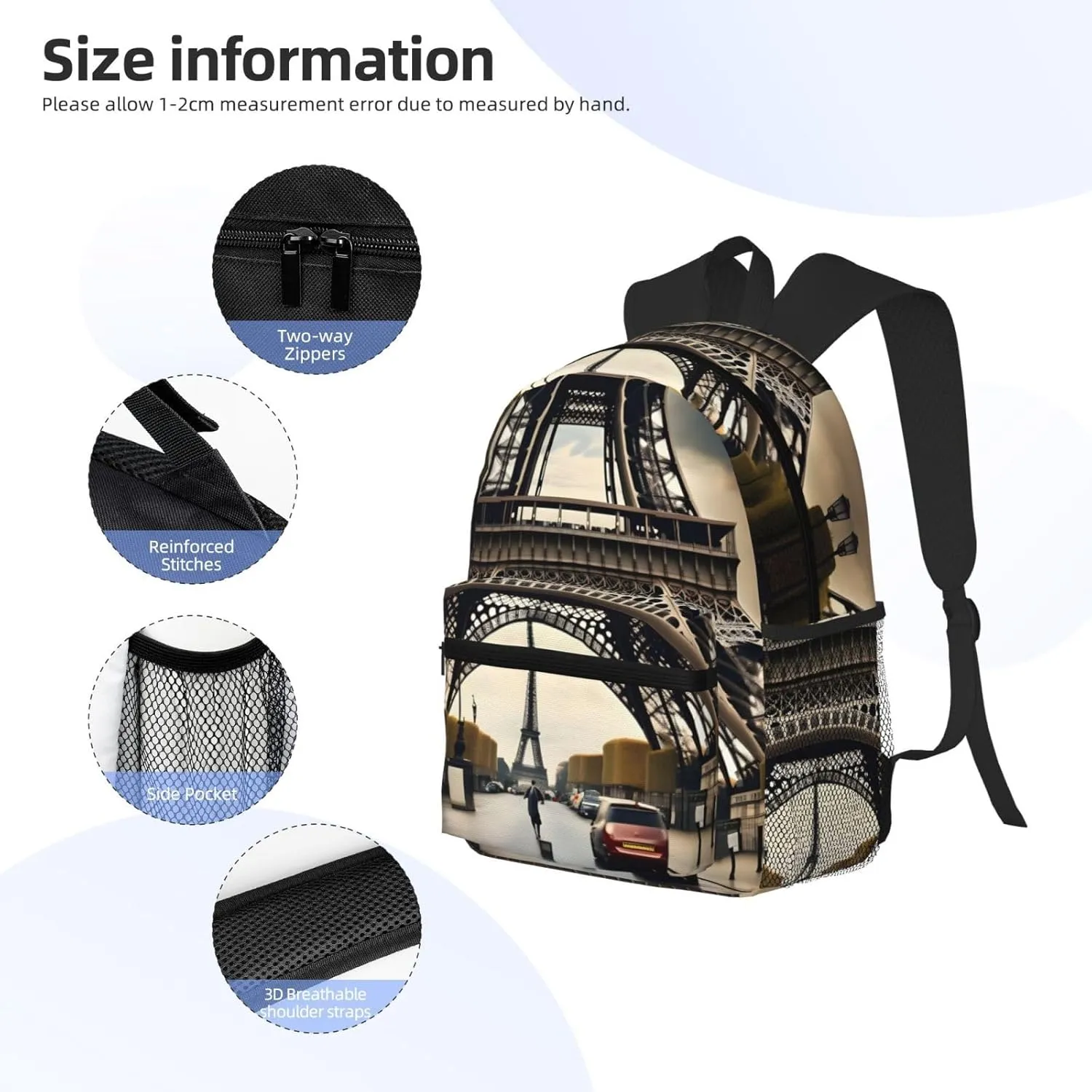 Lightweight Laptop Backpack,Casual Daypack Travel Backpack Bookbag Work Bag for Men and Women-Paris Street Eiffel Tower