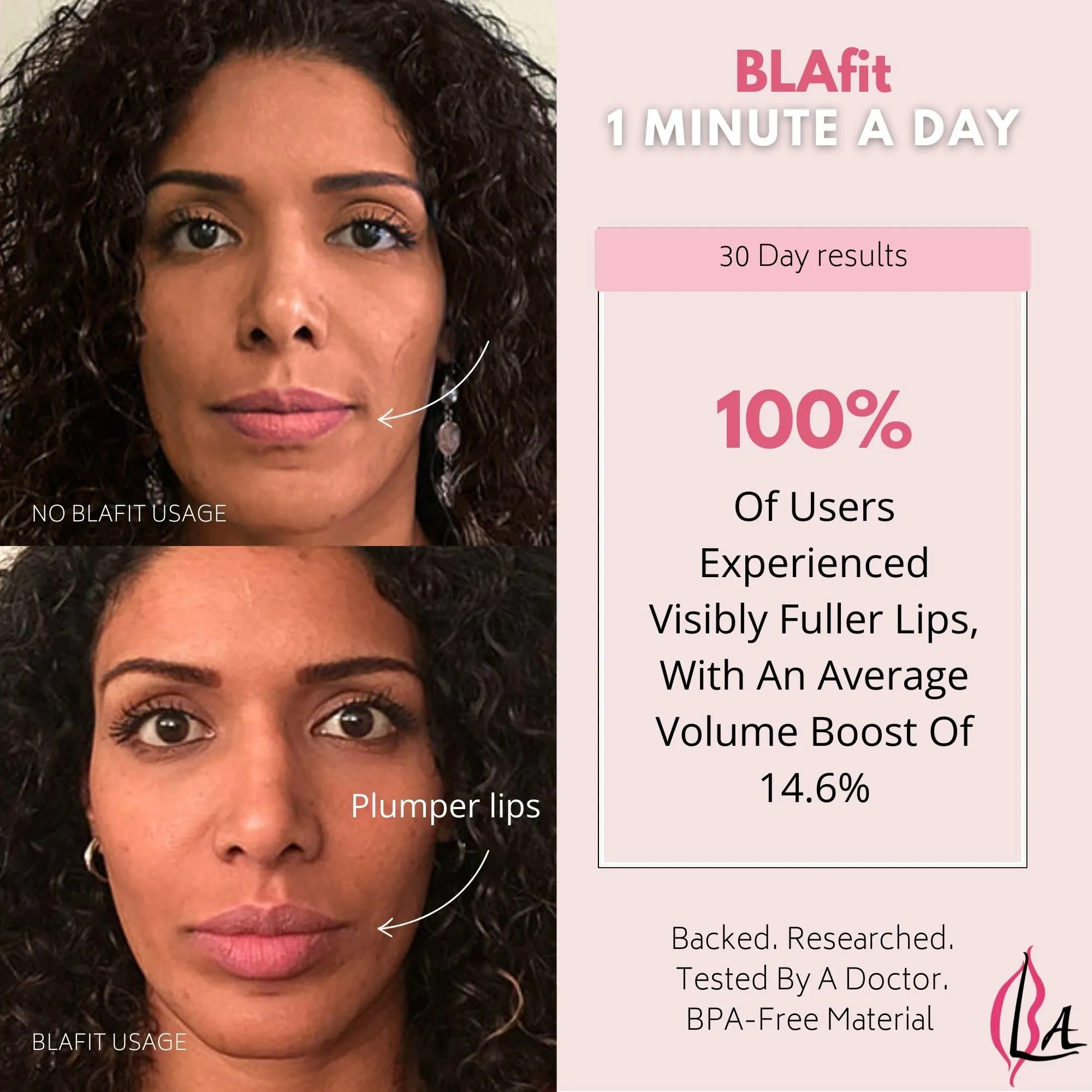 Lip Plumper Device | Non-Invasive Lip Plumping Device, Pain-Free | 60-Second Daily Exercise for Fuller Lips, Defined Jawline & Firmer Skin, MADE IN USA (Peachy Pink)