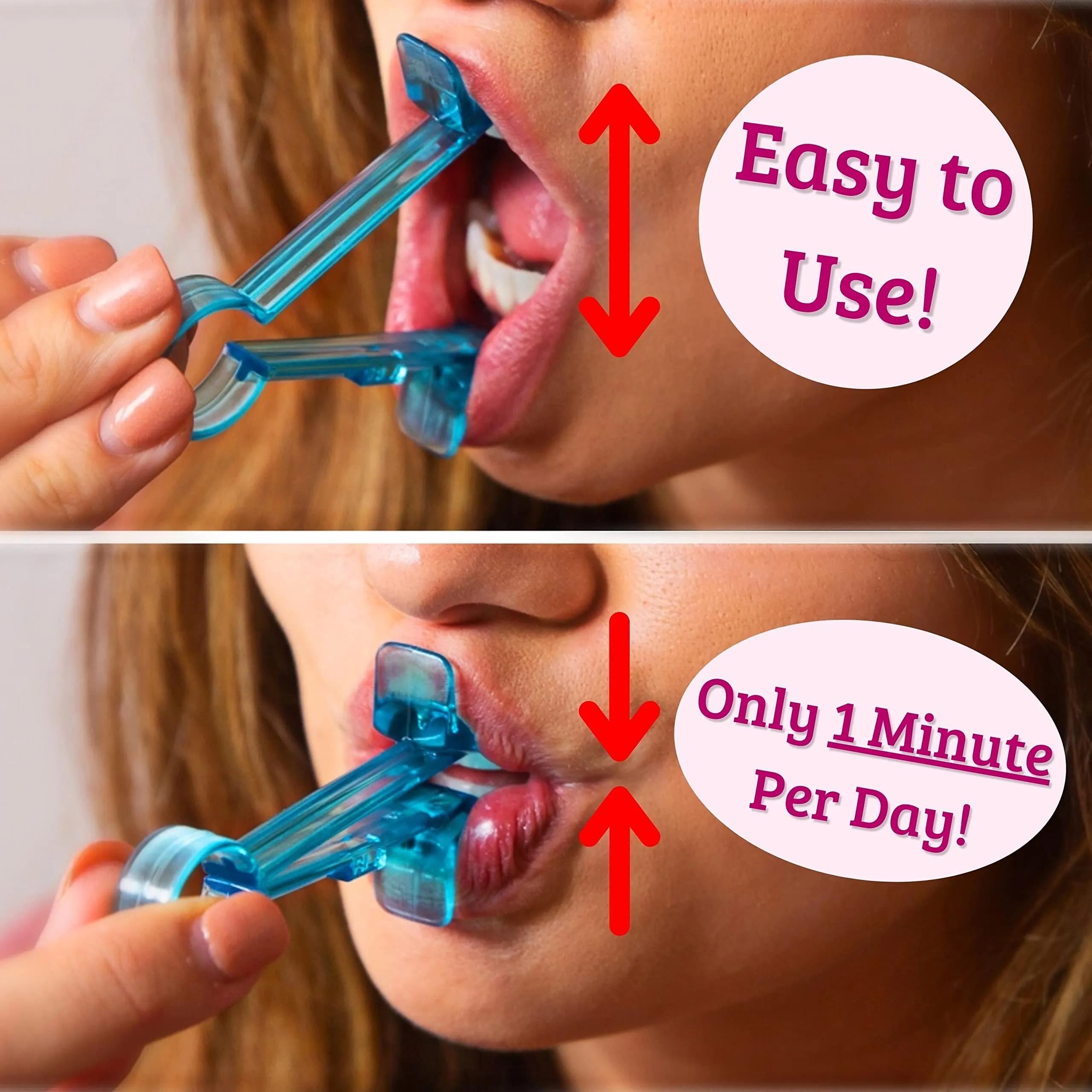 Lip Plumper Device | Non-Invasive Lip Plumping Device, Pain-Free | 60-Second Daily Exercise for Fuller Lips, Defined Jawline & Firmer Skin, MADE IN USA (Peachy Pink)