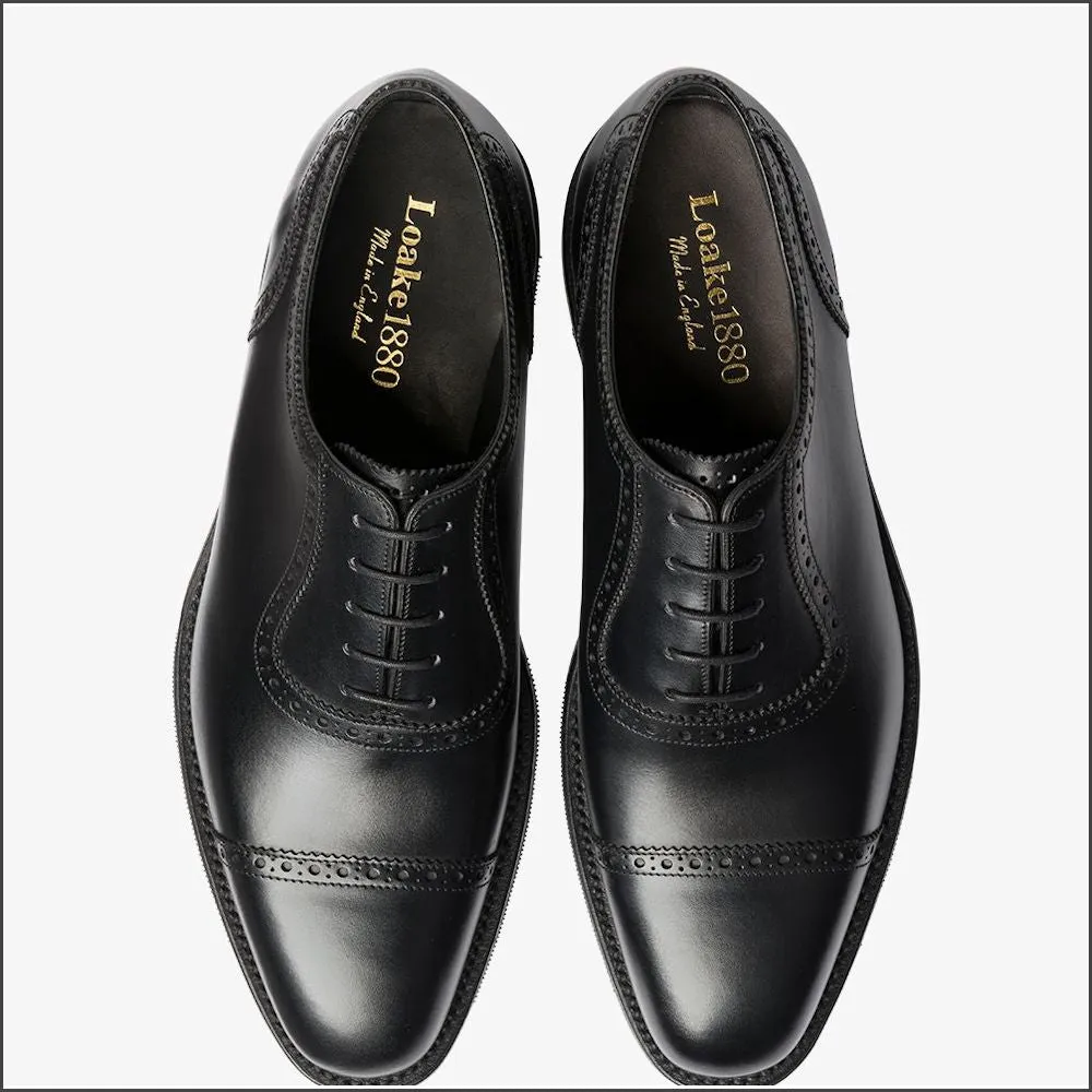 Loake Fleet Black Semi Brogue Oxford Shoe@