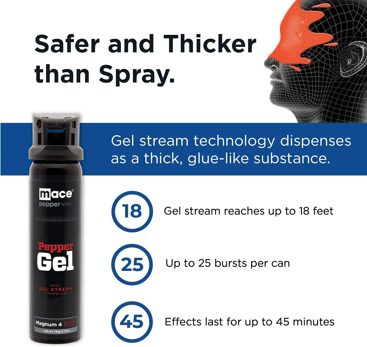 Mace Magnum 3, Magnum 4, or Magnum 9 Pepper Gel Spray, Up to 25 Feet Range, No Wind Blowback, Pepper Spray Gel for Women & Men
