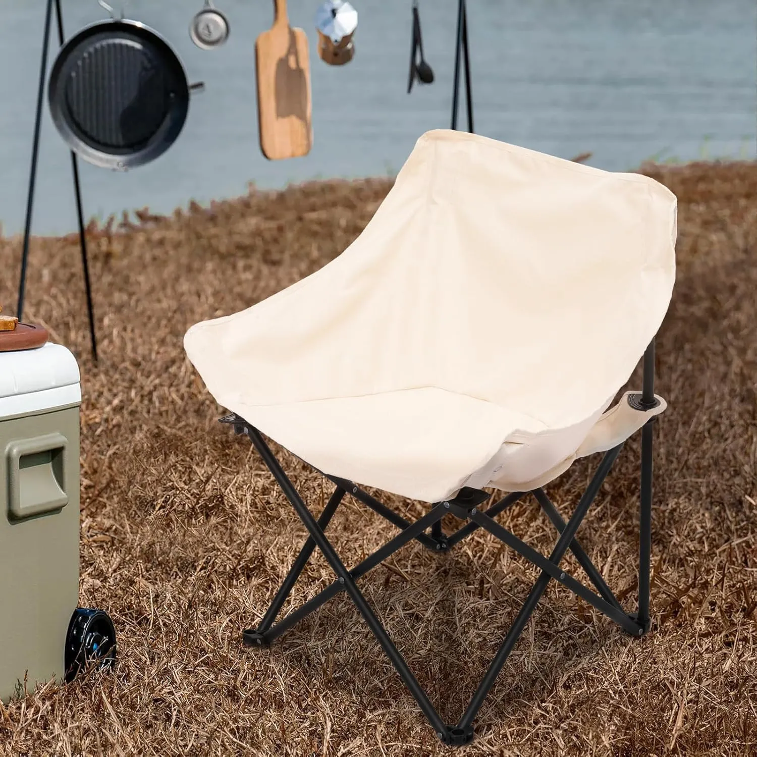 Magshion 17" Portable Folding Camping Chair, Lightweight Compact Sports Chairs with Carry Bag & Side Pockets for Adults, Hiking, Beach, Picnic, Load Up to 250 lbs (2PCS, White)