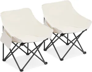 Magshion 17" Portable Folding Camping Chair, Lightweight Compact Sports Chairs with Carry Bag & Side Pockets for Adults, Hiking, Beach, Picnic, Load Up to 250 lbs (2PCS, White)