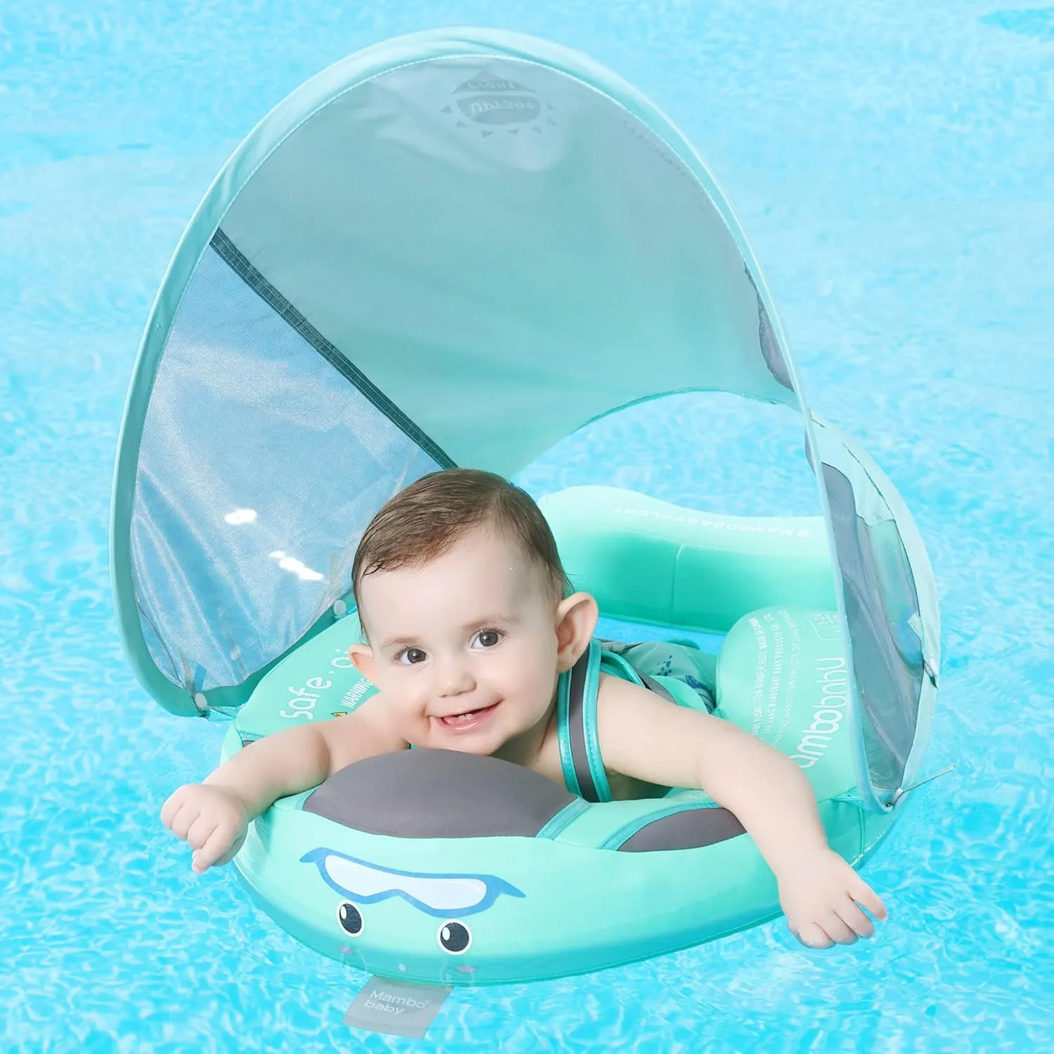 Mambobaby Float Baby Shark Swim Float with Canopy, Non-Inflatable Solid Baby Float, Upgrade Soft Skin-Friendly Fabric Material Infant Swim Float for Boys and Girls Toddler (Special Edition)