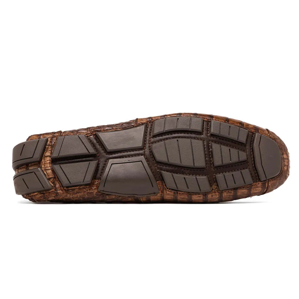 Marco Di Milano Remo Washed Brown Caiman Crocodile Driving Shoes