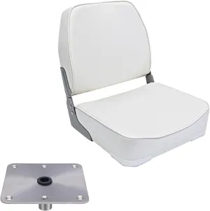 Marine Folding Boat Seat with Boat Seat Base Stainless Steel 7" x 7", Low/High Back Fold-Down Boat Captain Chair White Seat
