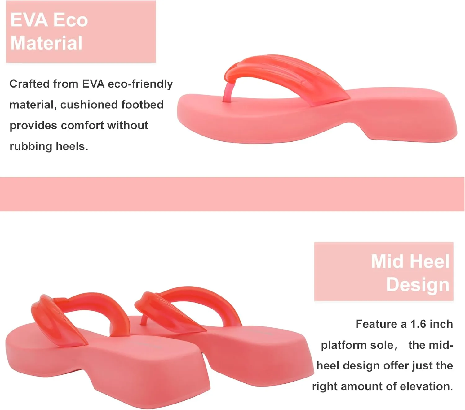 Meetinspace Women's EVA Platform Flip Flops Comfortable Thong Sandals Mid Heel Summer Beach Sandals