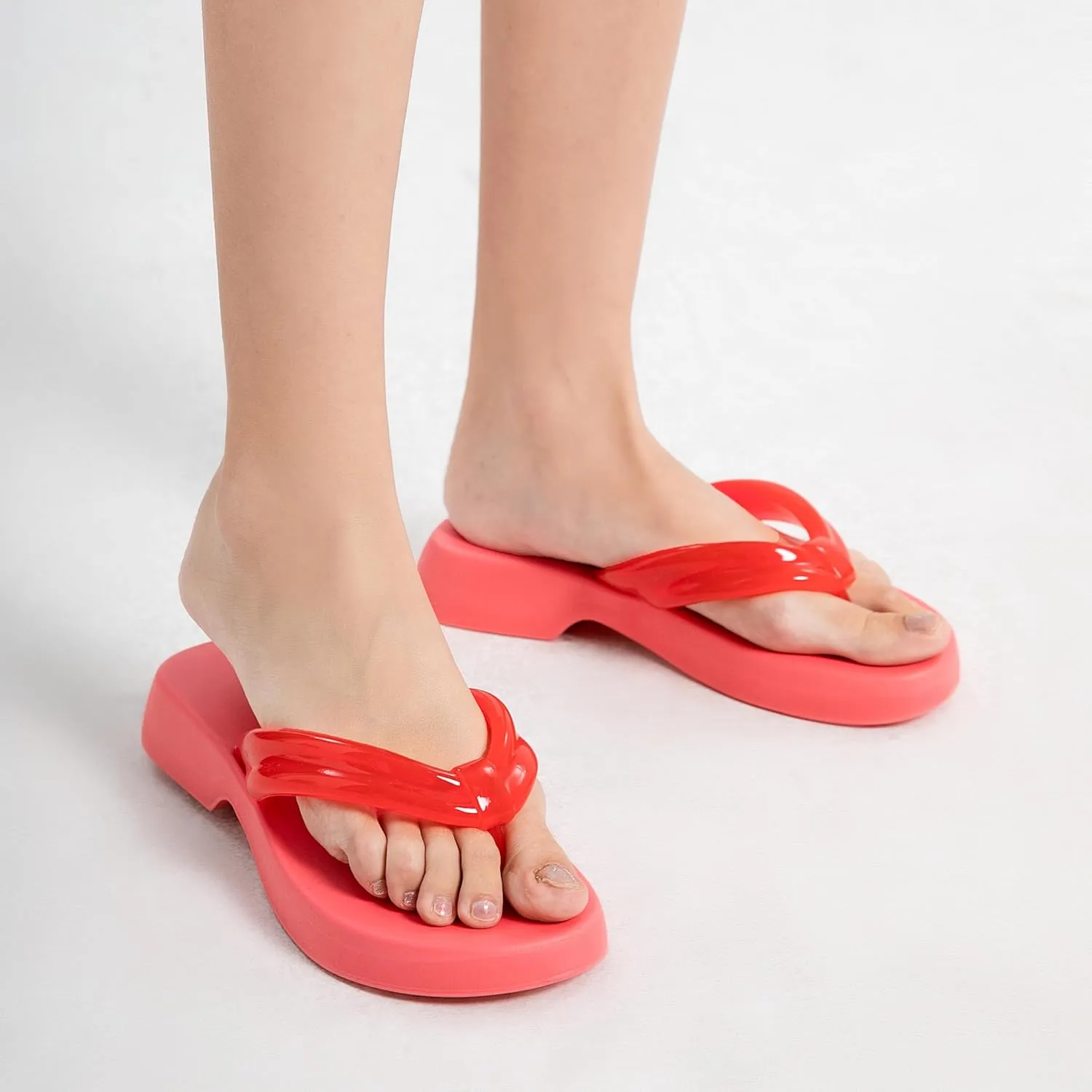 Meetinspace Women's EVA Platform Flip Flops Comfortable Thong Sandals Mid Heel Summer Beach Sandals