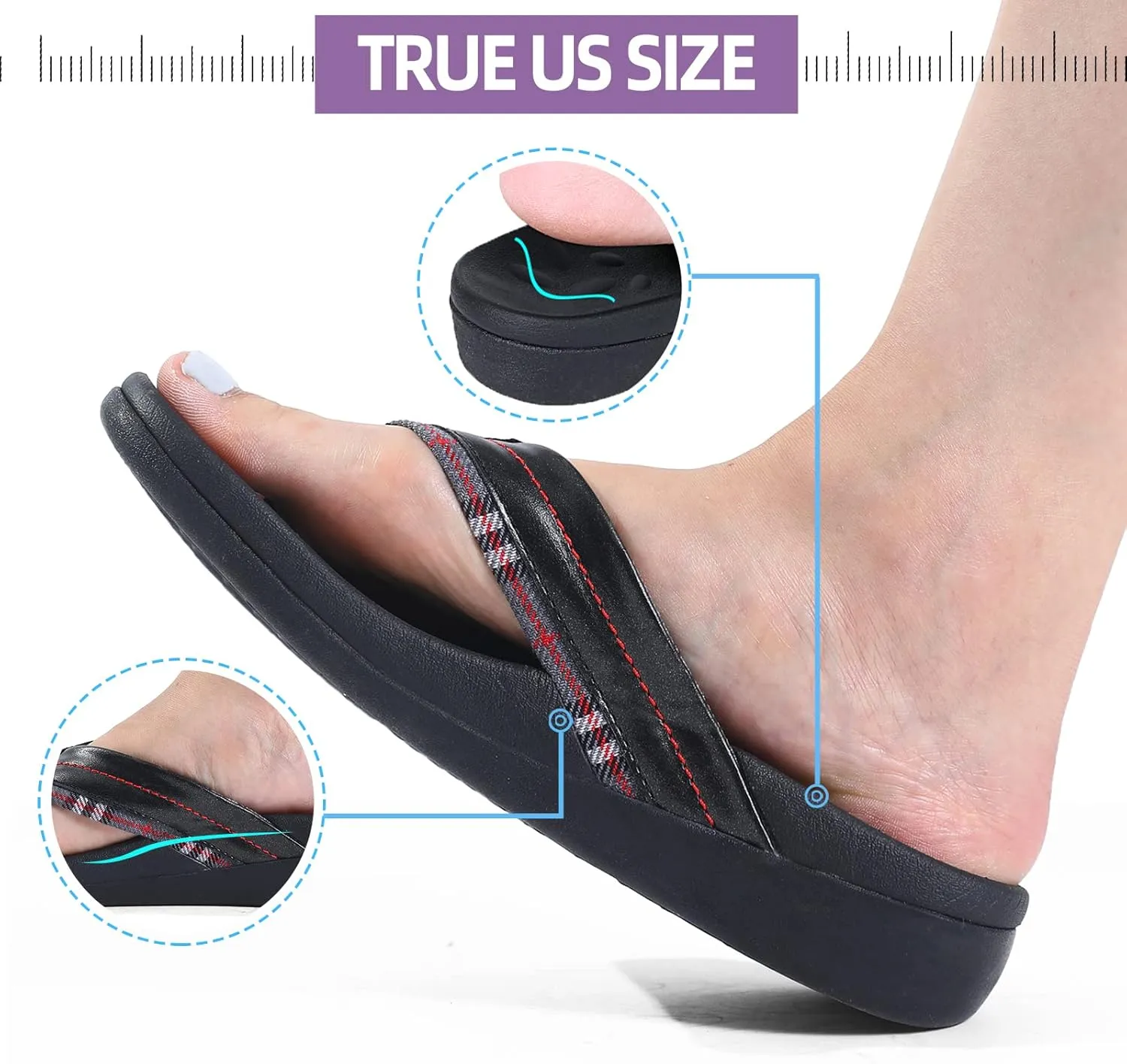 MEGNYA Orthopedic Walking Sandals with Arch Support, Casual Plantar Fasciitis Flip Flops for Flat Feet, Comfortable Cushioned Foam Slippers for Beach Summer