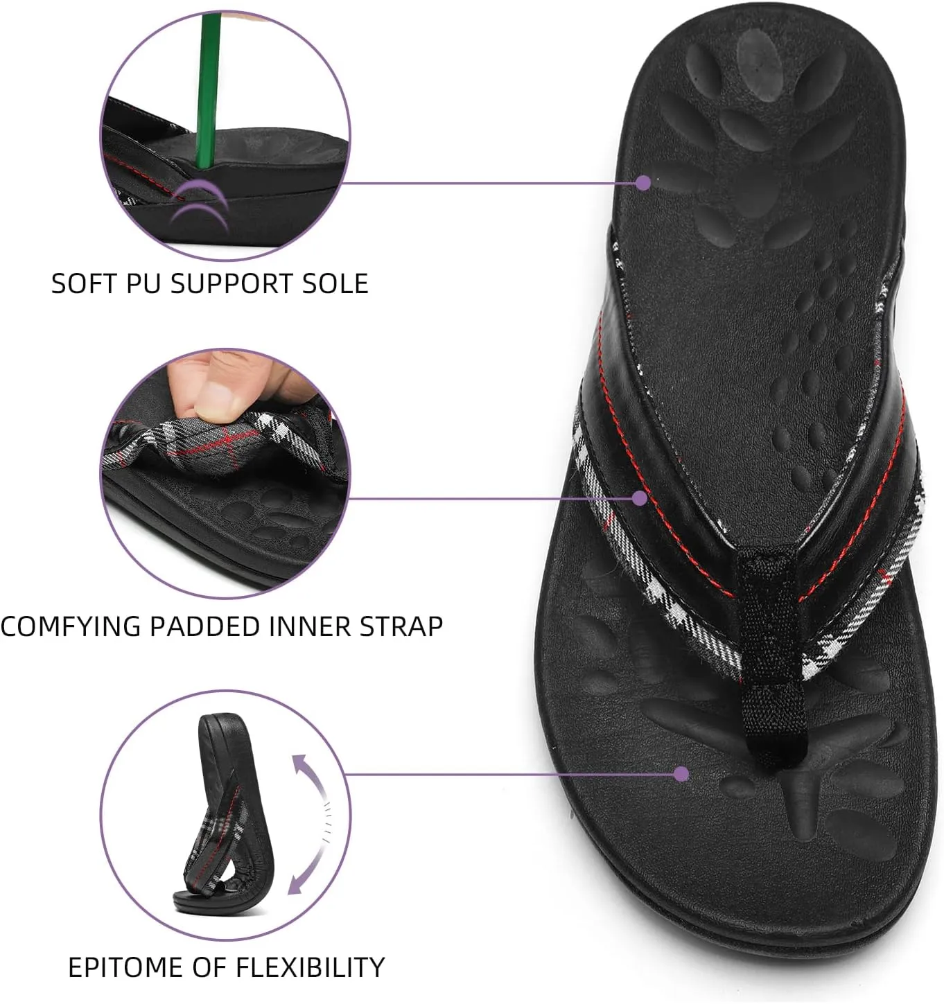 MEGNYA Orthopedic Walking Sandals with Arch Support, Casual Plantar Fasciitis Flip Flops for Flat Feet, Comfortable Cushioned Foam Slippers for Beach Summer