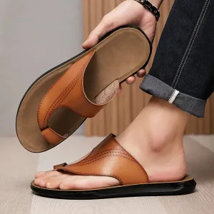 Men Leather Summer Slippers New Fashion Flip-Flops Sandals Breathable Non-slip Casual Flat Slippers