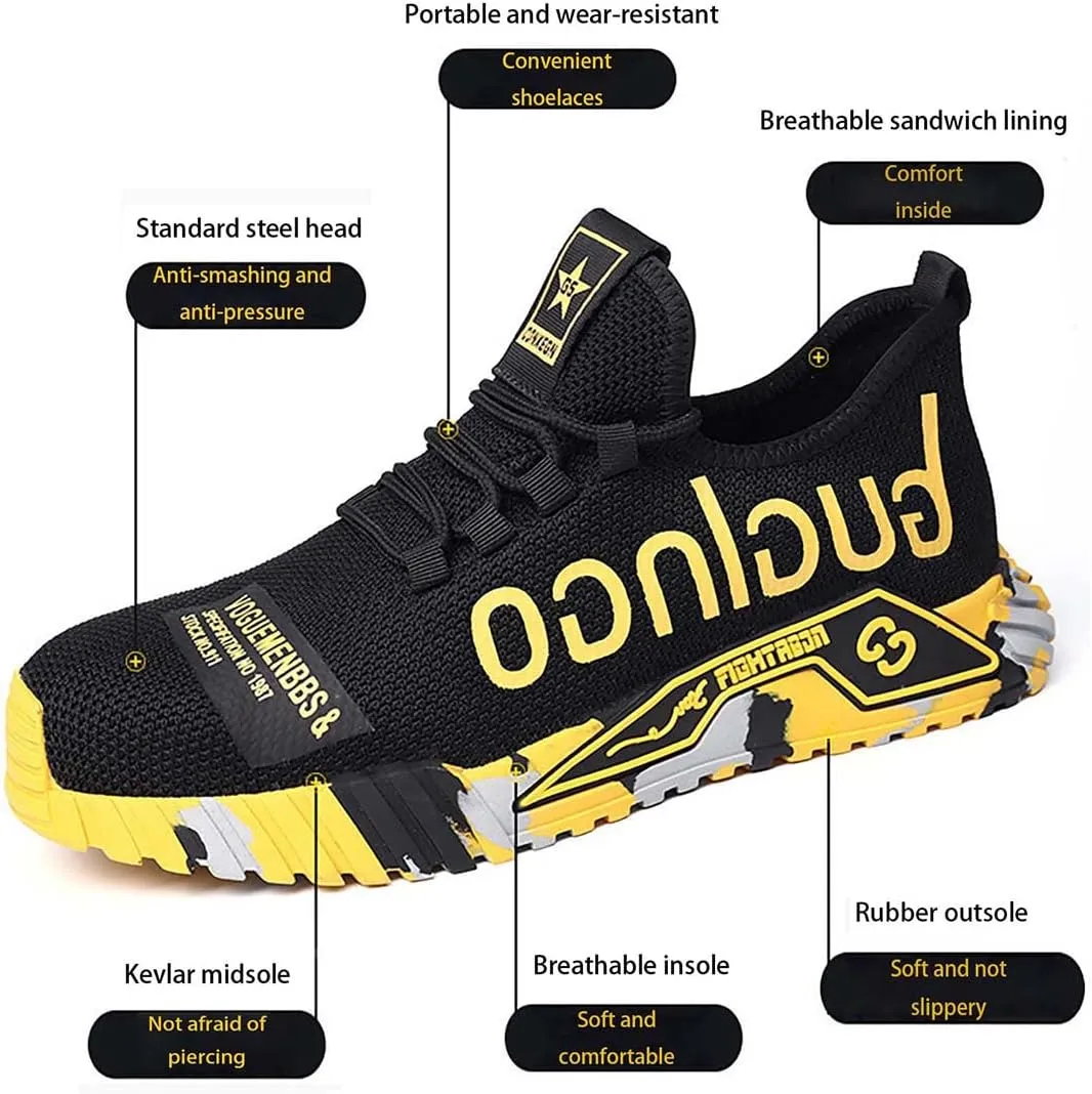 Men Women Indestructible Work Shoes,Lightweight Safety Shoes Slip Resistant Work Sneaker Breathable Puncture Proof Shoes
